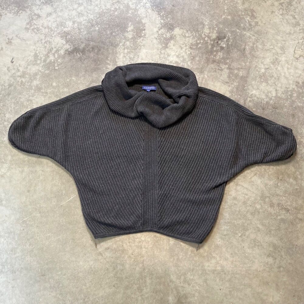 Vivienne Tam Sweater Small Olive Green Cowl Neck 3/4 Sleeve Pullover Knit